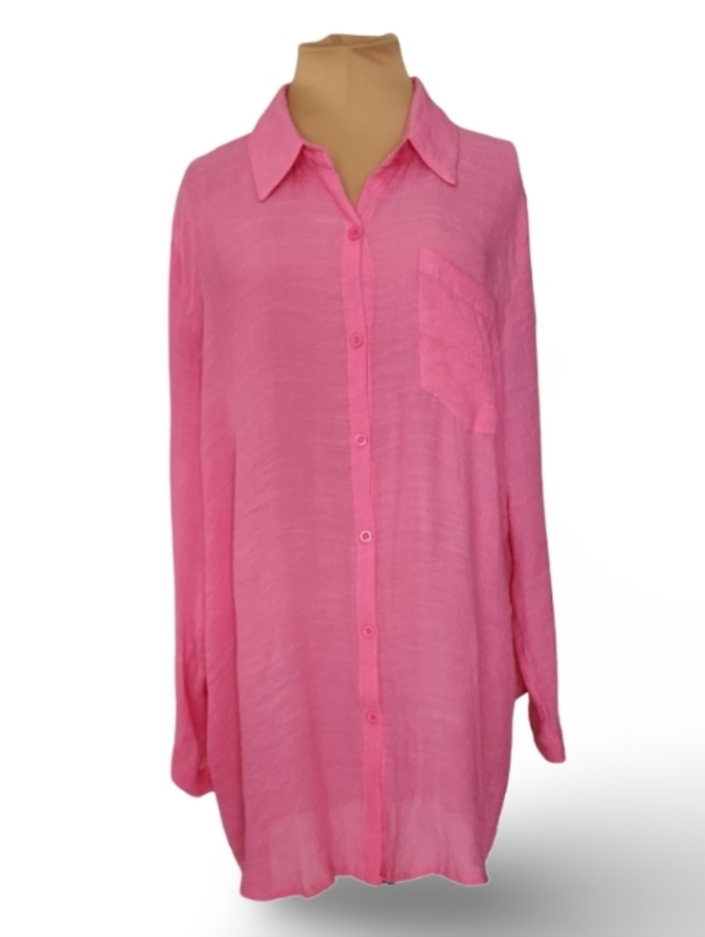 Breezy Lane Pink Sheer Beach Cover Up Tunic XL Lightweight Button Down